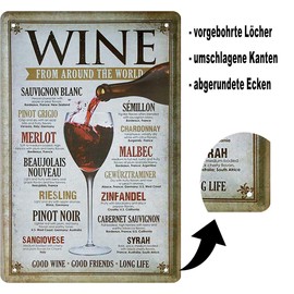schilderkreis24 - Tin Sign Funny Wine Saying "Wine from Around The World" - Decorative Vintage Kitchen Wine Fans Gift Idea 20 x 30 cm