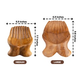 Curawood Carved Hands Offering Bowl - Crystal Holder for Stones, Rock Collection Holder, Crystal Display Storage Tray, Wooden Hands Bowl for Keys - Rock Display Case for Shelf, Stand, Altar Decor (M)