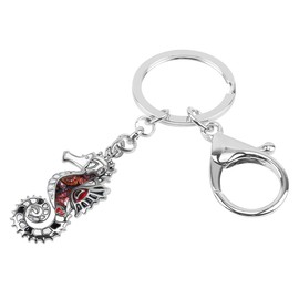 Llavero de aleación esmaltada de hipocampo de mar con dije de océano para mujeres y niñas, Negro -, 34mm x 20mm