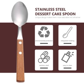 Stainless Steel Dinner Spoons, Buffet Serving Spoons Salad Serving Spoons Dessert Spoon Western Food Spoon with Wooden Handle 5pcs Brown