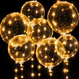 Weewooday Lighted up Balloons, 7 Packs 20 Inch Valentines Bobo Balloons with 10ft LED String Lights for Valentines Day Wedding Christmas Birthday Party Decoration (Warm White)