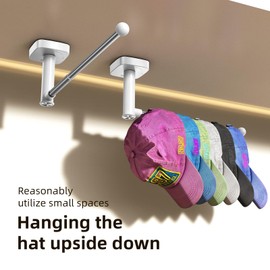 2 Pack Hat Hooks For Wall , No Drill Wall Mounted Hat Rack - Adjustable Baseball Cap Organizer, Strong Adhesive Hooks,For Door, Bedroom,Closet Hat Organizer, Multi-Purpose Hat Hanger(White 13.39in)