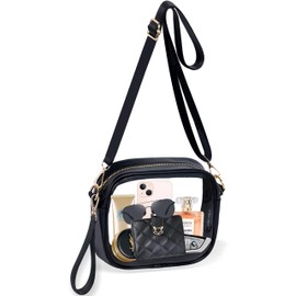 HWKJMY Clear Crossbody Bag Stadium Approved - Clear Purse for Women, Clear Bag for Concerts Sports Events Festivals (Black)