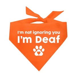 I'm Not Ignoring You I'm Deaf Dog Bandana | 100% Adjustable Cotton Triangle | Made in USA | Deaf | Impaired | Hearing Loss Accessory | Warning (Orange, OS 351)