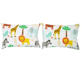 Bloomsbury Mill - Kids Pillow Cases 2 Pack - Safari Animals Design - Pillow Covers for Boys & Girls Duvet Cover Sets or Kids Travel Pillow - Pair of Childrens Pillowcases (Extra) - 50x75cm