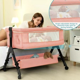 Unbranded 3 in 1 Baby Bassinet, Bedside Sleeper, & Playpen, Easy Folding Portable Crib - Pink