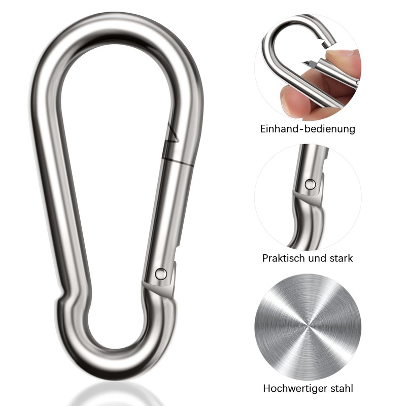 Pack of 6 Carabiner Key Ring Carabiner Hooks 80 mm