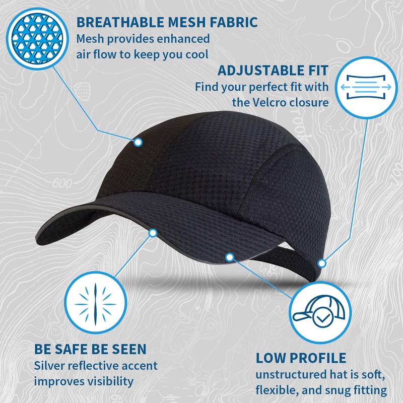 TrailHeads Women's Quick Dry Reflective Race Day Running Hat, Black