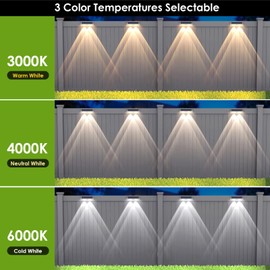 12 Pack Solar Fence Lights Outdoor Waterproof LED - 3000/4000/6000K 3 Mode, IP65 Waterproof Fence Lights Solar Powered, Solar Wall Lights for Outside, Backyard/Step/Patio/Deck Fence/Stair Railings