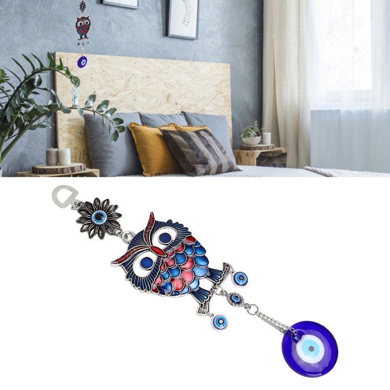 9.3in Blue Evil Eye Owl Pendant Decoration Protection Blessing Lightweight