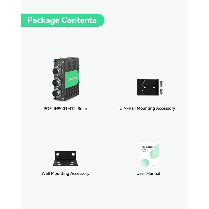 LINOVISION Industrial Gigabit M12 Interface BT90W PoE++ Injector supports 9~57VDC