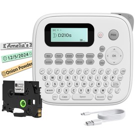 D210s Ptouch Label Maker Machine, Laminated Label Machine with-Tape 12mm 0.47 White, Label Maker Waterproof-Labels & One-Touch-Keys, Portable Labeling Maker with Keyboard for School Office Supplies
