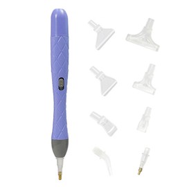 Electric Diamonds Paintings Art Drill Pen with LED, Double-Headed Design, 8 Interchangeable Tips for Square Round Beads, DIY Craft Tool (Purple)