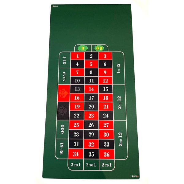 The Gaming Mat Company Roulette Table Mat for Casino Home Game Nights- Deluxe Vegas Roulette Table 35.5" x 71" x 0.12"- Big Mats Smooth Fabric Topper- Space for A Roulette Wheel- Double & Single Zero