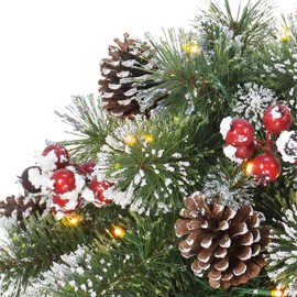 18" B/O Snowy Urn Filler, 48 Tips, 35 Warm White LED Lights,(3 x AA Batteries not Included), 6/18 Hours On/Off Time Function, Pine Cones & Berries