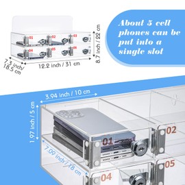 Threan 6 Slot Cell Phone Storage Box, Acrylic Clear Cell Phone Storage Cabinet Wall Mounted with Door, Locks and Keys for Office School Factory