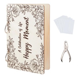 SUPERDANT A Celebration of Life Greeting Card Organizer Planning Book Binder Card Keeper Memorial Guestbook Memory Album Card Holder Wooden Loose Leaf Photo 2-Rings Cover with Punch and 20 Card Pocket