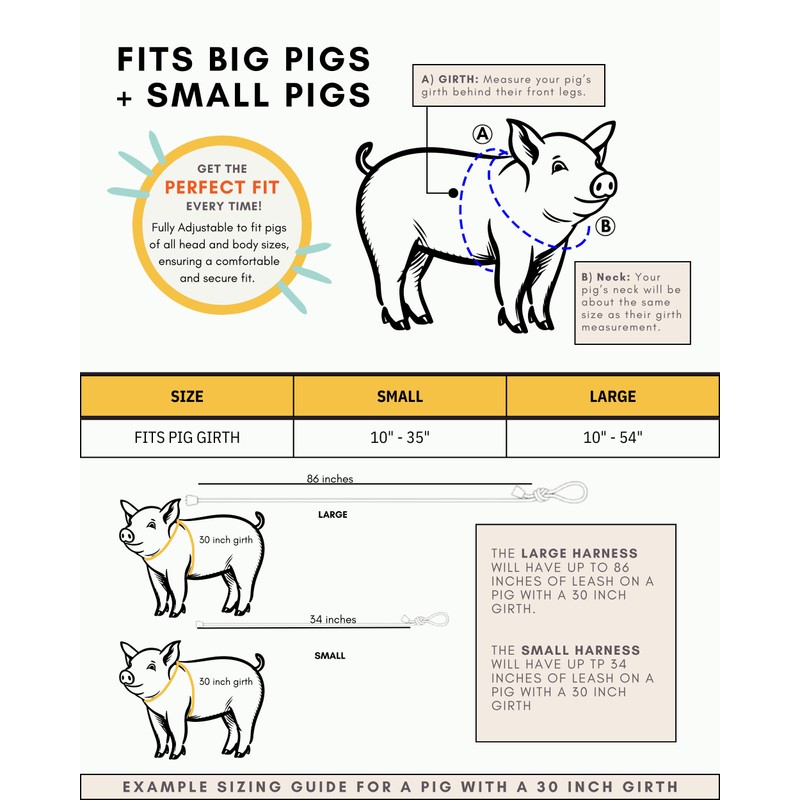 PORCINE® Mini Pig Harness & Leash (S/M) - Fully Adjustable,