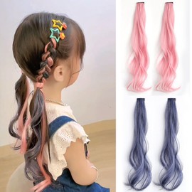 AUTAKI Children's Hair Extension, Set of 2, Kids Extensions, Dancing, Curly Extensions, Color, Curly Hair, Color Extensions, Kids, One-Touch Curly Hair Extensions, Inner Color, Women's Extensions