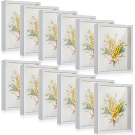 Tuanse 12 Pcs Shadow Box Bulk Display Case Plastic Shadow Box Picture Frame for Photos Flower Wedding Bouquets Pet Memorial Graduation Object Butterfly Tickets Wall Tabletop(8 x 8 Inch, White)
