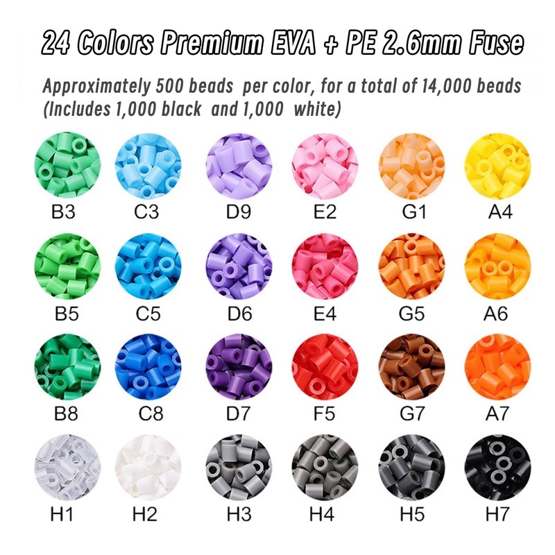 Fuse Beads Kit - 24 Colors 14000 2.6mm EVA+PE Fuse