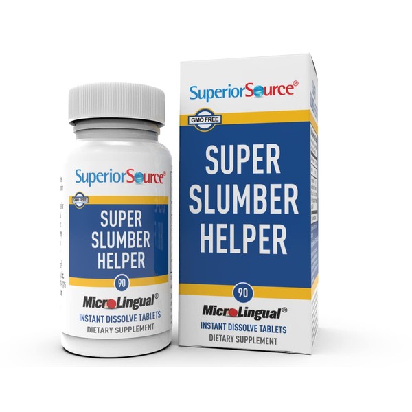 Superior Source Super Slumber Helper, Quick Dissolve Sublingual Tablets, 90 Count, Melatonin (5 mg), Valerian, Chamomile, L-Theanine, GABA, Natural Herbal Sleep Support, Non-GMO