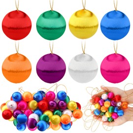 Syhood Christmas Satin Balls Christmas Silk Ball Ornaments Satin Silk Xmas Tree Hanging for Xmas Tree Decor Holiday Party Decorations(48 Pcs,Multicolor,1 Inch)