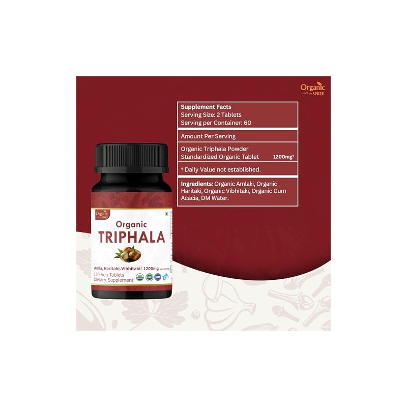 Organic Spree Triphala 120 Tablets | Amla, Haritaki & Bibhitaki
