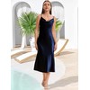 Women's Spaghetti Strap Midi Satin Slik Dress Cowl Neck Long