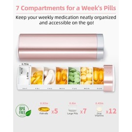 Betife Travel Pill Organizer Weekly 7 Day, Compact Daily Pill Box 1x a Day | Portable, Airtight, Lightweight, Easy Open, Fashion, Cute, Drawer-type