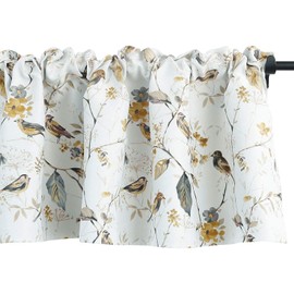 VOGOL Gray Birds Valance for Kitchen Windows Floral Print Window Shades Rod Pocket Curtain Valances for Cafe Farmhouse, 52''x14'', One Piece