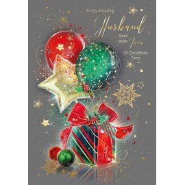 Cherry Orchard AMAZING HUSBAND Christmas card, From the ever-popular Grace & Grayson range, finished with gold foil text and detail, comes complete with Gold envelope