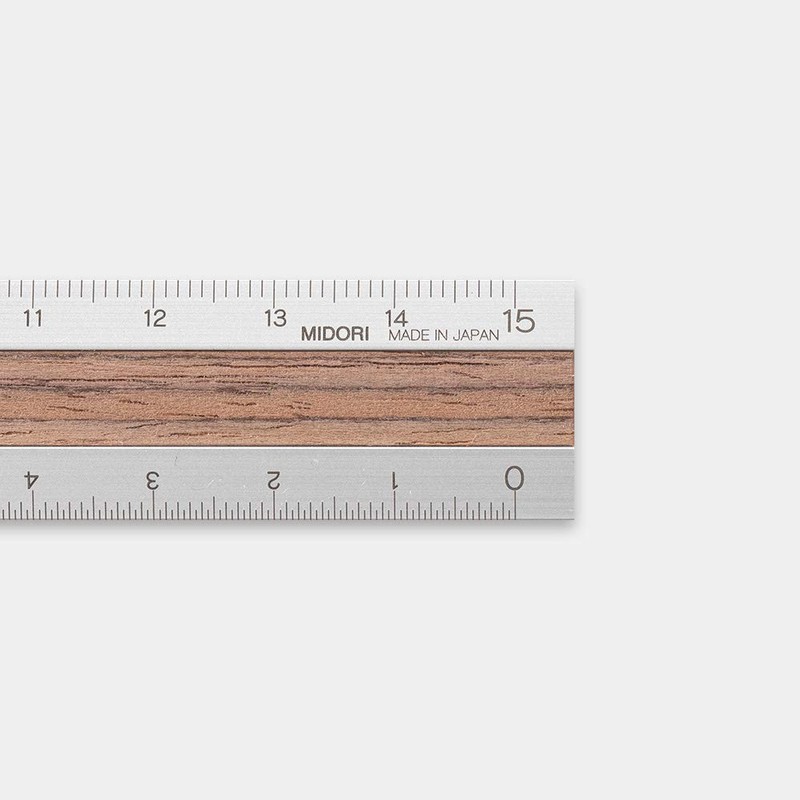 Midori 42274006 Ruler, Aluminum, Wood, 5.9 inches (15 cm), Dark