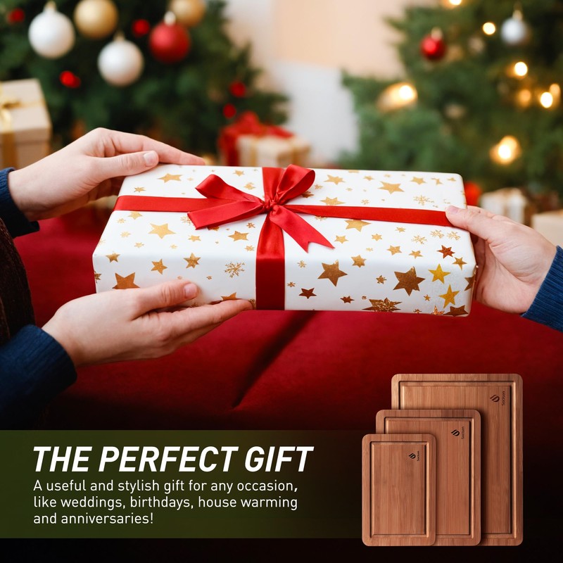 3 Packs Bamboo Cutting Board Set with Non Slip Feet