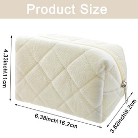 Capiant 2 PACK Makeup Bag, Medium Pink White Cosmetic Bag Set, Fluffy Make Up Bag Organizer Case, Checkered Cosmetic Bag, Zippered Toiletry Bag Organizer Makeup Brushes Storage Bag, White+Pink