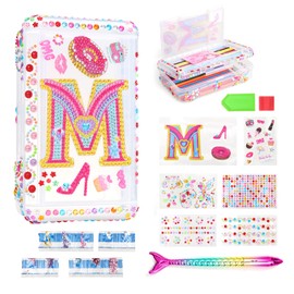 MAIGOZON 1PCS Clear Pencil Case, Plastic Pencil Box, Large Crayon Box, Craft Organizers and Storage, School Supplies for Boys and Girls with Stickers and Kit (Letter M Set)