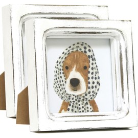 Rusnugic Picture Frames 4x4 Set of 2 Handmade Rustic Wood Frames with Hard Glass - 2 Pack Small Mini Cute Picture frames for Tabletop Display and Wall Mounting Vintage Farmhouse Home Decor (Distressed White, 4x4)