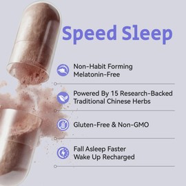 BNH Speed Sleep - Free Sleep Aid - Non-Habit Forming with 15 Herbs - Fall Asleep Faster & Deeper Sleep - Wake Refreshed, No Morning Grogginess - Natural Chinese Herbal Formula - 180 Capsules