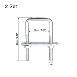 TOP-VIGOR 2 sets M6 Square U-Bolts, 30mm Inner Width 80mm Length Steel U-Bolts with Nut, Plate, Washer for Building Installations Mechanical Parts Connection Cehicles Ships
