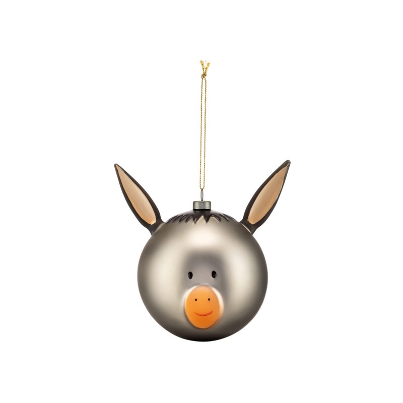 Alessi Asinello Weihnachtsbaumkugel aus mundgeblasenem Glas, Handdekoriert, 1er Pack, 9,0