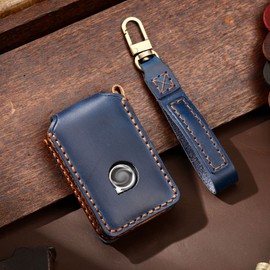 ontto Volvo Smart Key Case, Key Cover, Key Holder, Compatible with Volvo XC40, XC60, XC70, XC90, S90, V90, S60, S80, Etc., High Quality, Genuine Leather, Stylish, blue