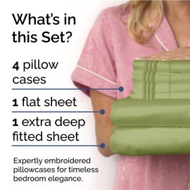 CGK Unlimited Extra Deep King Sheet Set- 6 Piece Breathable & Cooling Sheets- Hotel Luxury Bed Sheets Set- Easy Fit- Soft, Wrinkle Free & Comfy- Light Olive Green