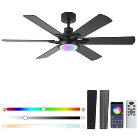 52in Ceiling Fans with Lights RGB Ceiling Fan with Light and Remote/APP Control,Low Profile Ceiling Fans with Lights for Bedroom,Living Room,Kids Room,3CCT Dimmable Modern Ceiling Fan, 8 Speeds,Black
