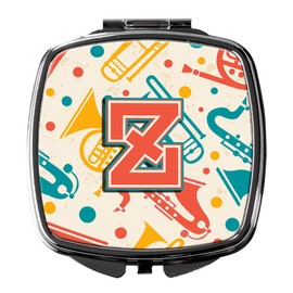 Caroline's Treasures Letter Z Retro Teal Orange Musical Instruments Initial Compact Travel Mirrors, Multicolor