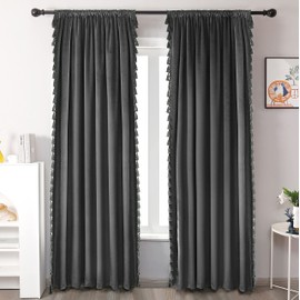 HLISFHIE Grey Velvet Curtains 90 inches Long Blackout Curtains for Bedroom Rod Pocket Window Curtains with Tassels Light Blocking Thermal Insulation Drapes for Living Room Set of 2 Panels 52”x90”