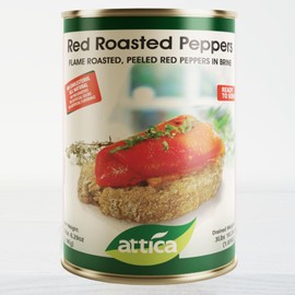 Attica Red Roasted Peppers, Peeled and Flame Roasted in Brine - Premium Quality - Imported from Greece - 1 Tin, 6.4 lbs