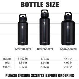 Fanhaw 64 oz Insulated Water Bottle – Large Stainless Steel Jug with 3 Lids (Straw, Spout, Carabiner) | Heavy-Duty, for Camping, Backpacking, Long Hikes & Outdoor Work (Red Black)