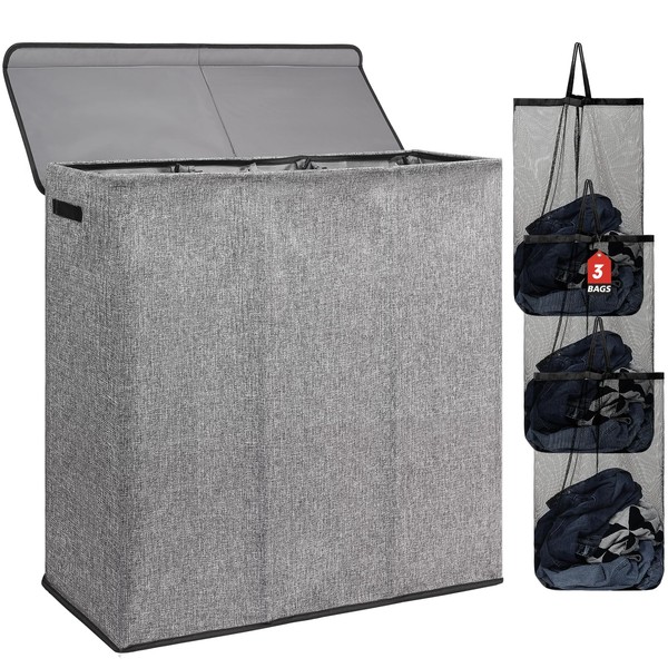 DOKEHOM 180L Laundry Basket with Removable Lid and Laundry Bags,