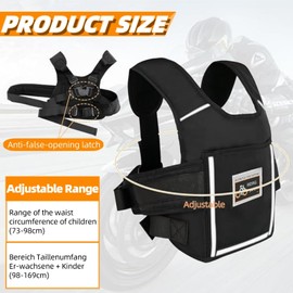 Kindersitz Motorrad Sicherheitsgurt, Einstellbarer Motorrad Kindergurt mit Reflektierenden Streifen, Verstellbarer Kinder Motorradgürtel mit Tasche, Fallschutz Gurtzeug bis zum Alter von 2-12 Jahren