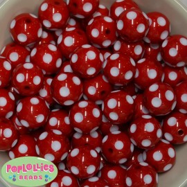 Poplollies 20mm Red Polka dot Acrylic Chunky Bubblegum Beads 20pc Gumball